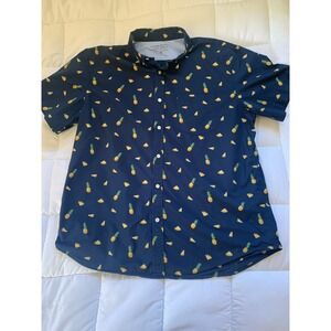 Banana Republic Men's Shirt Short Sleeve Luxe Poplin Pineapple Blue Slim Size XL